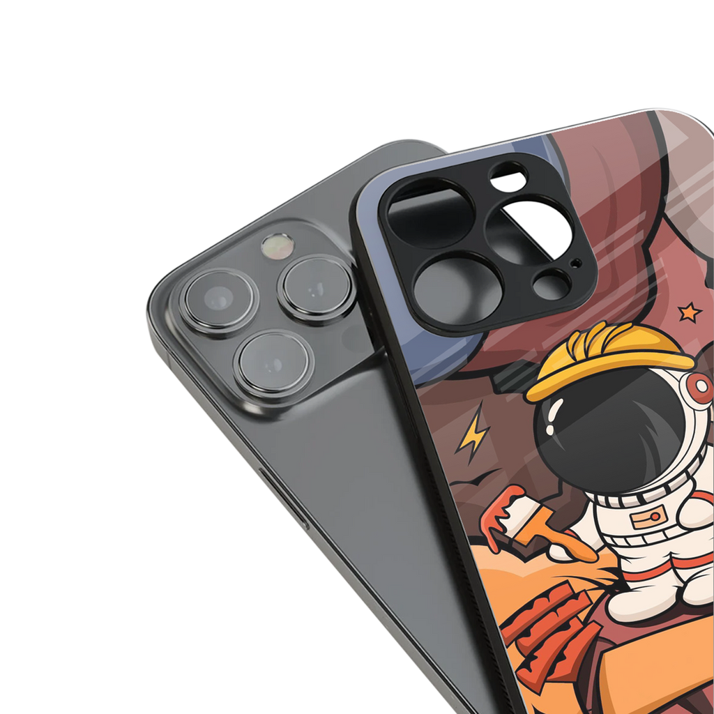 lil spaceman back phone cover | glass case for iphone 15 plus