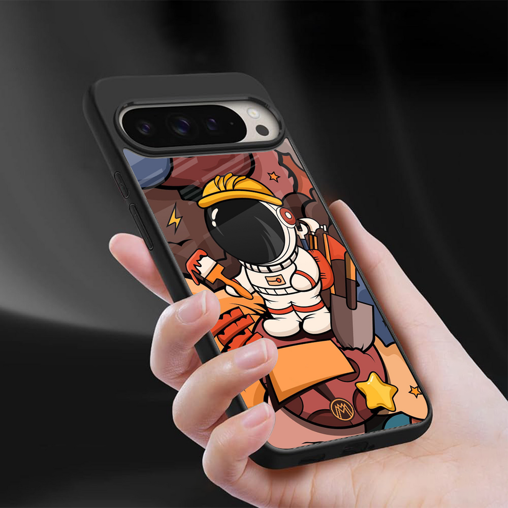 lil spaceman back phone cover | glass case for google pixel 9 pro