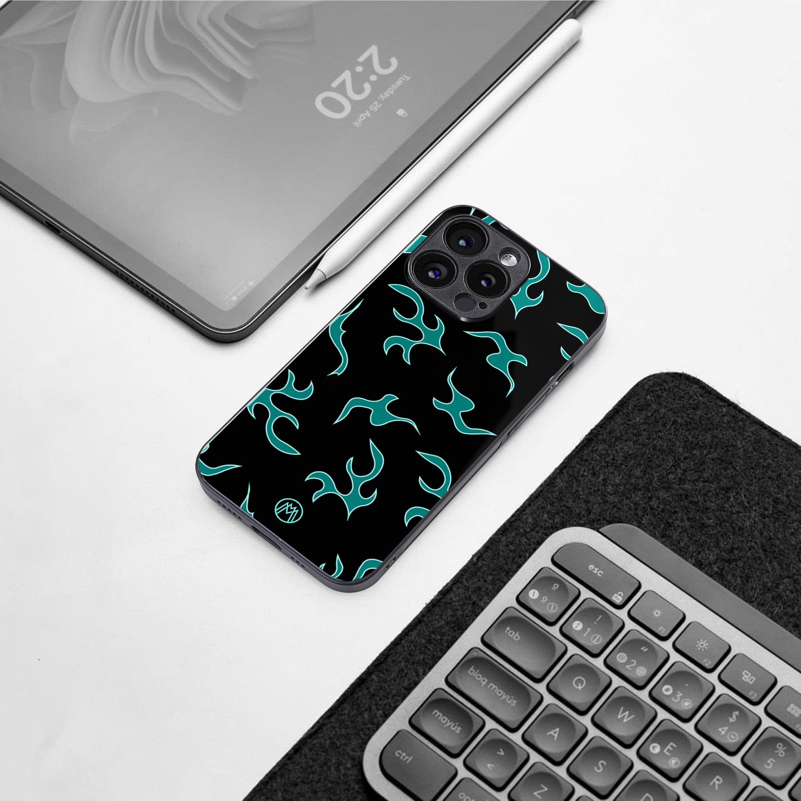 lil blue flames back phone cover | glass case for iphone 15 pro max