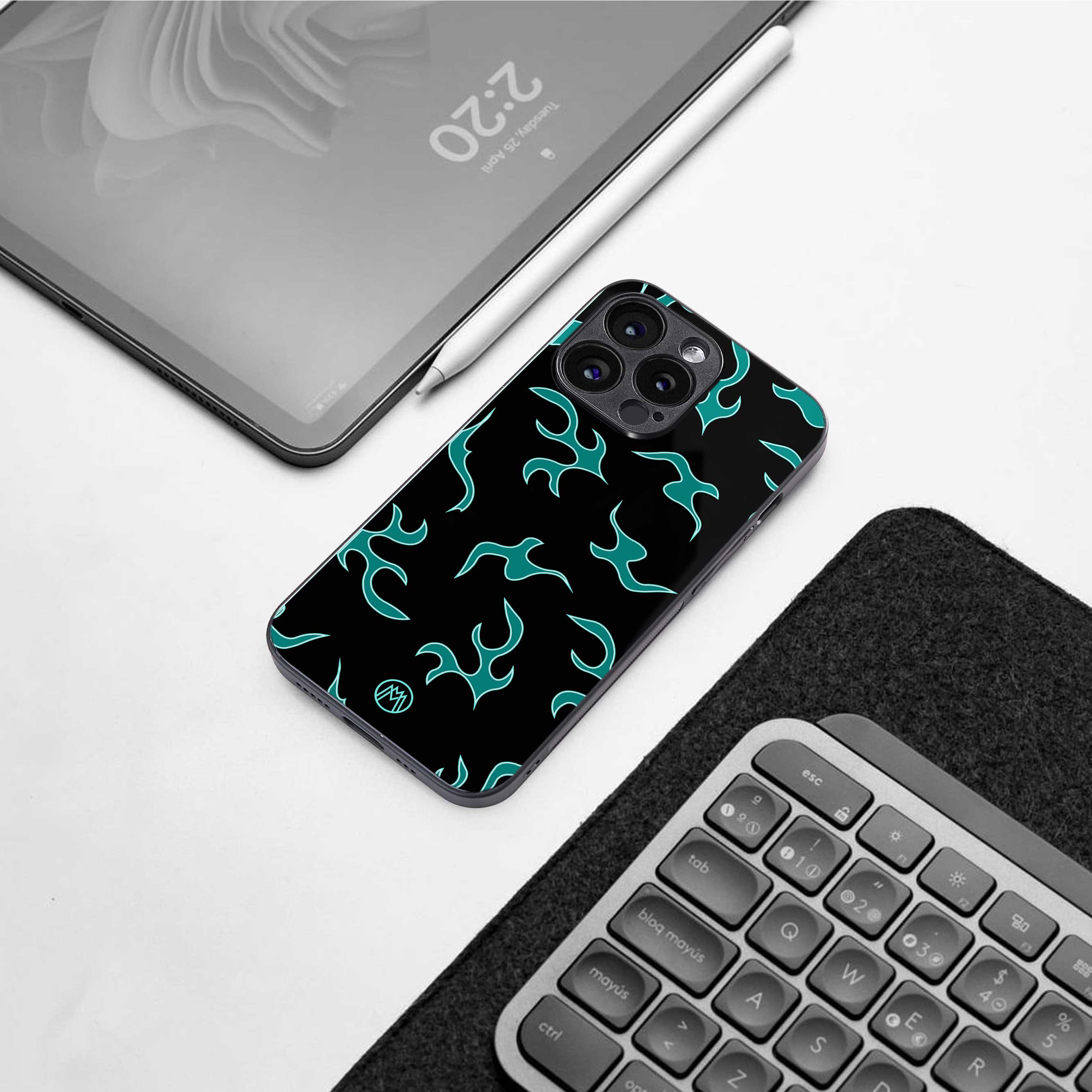 lil blue flames back phone cover | glass case for iphone 14
