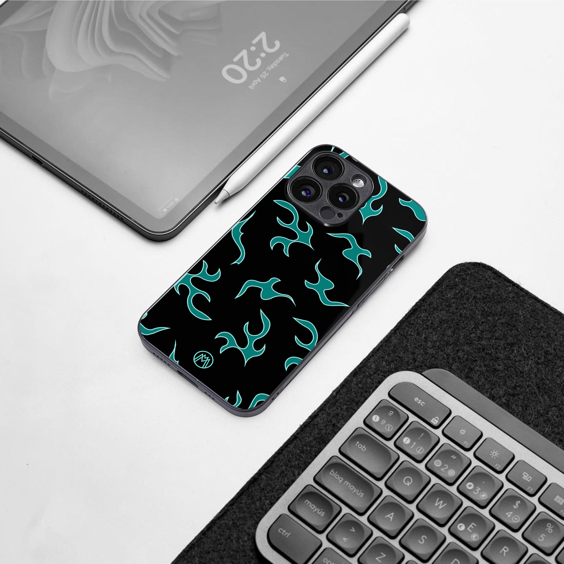 lil blue flames back phone cover | glass case for iphone 16 pro max