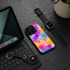 lil colourful alien back phone cover | glass case for iphone 14 plus