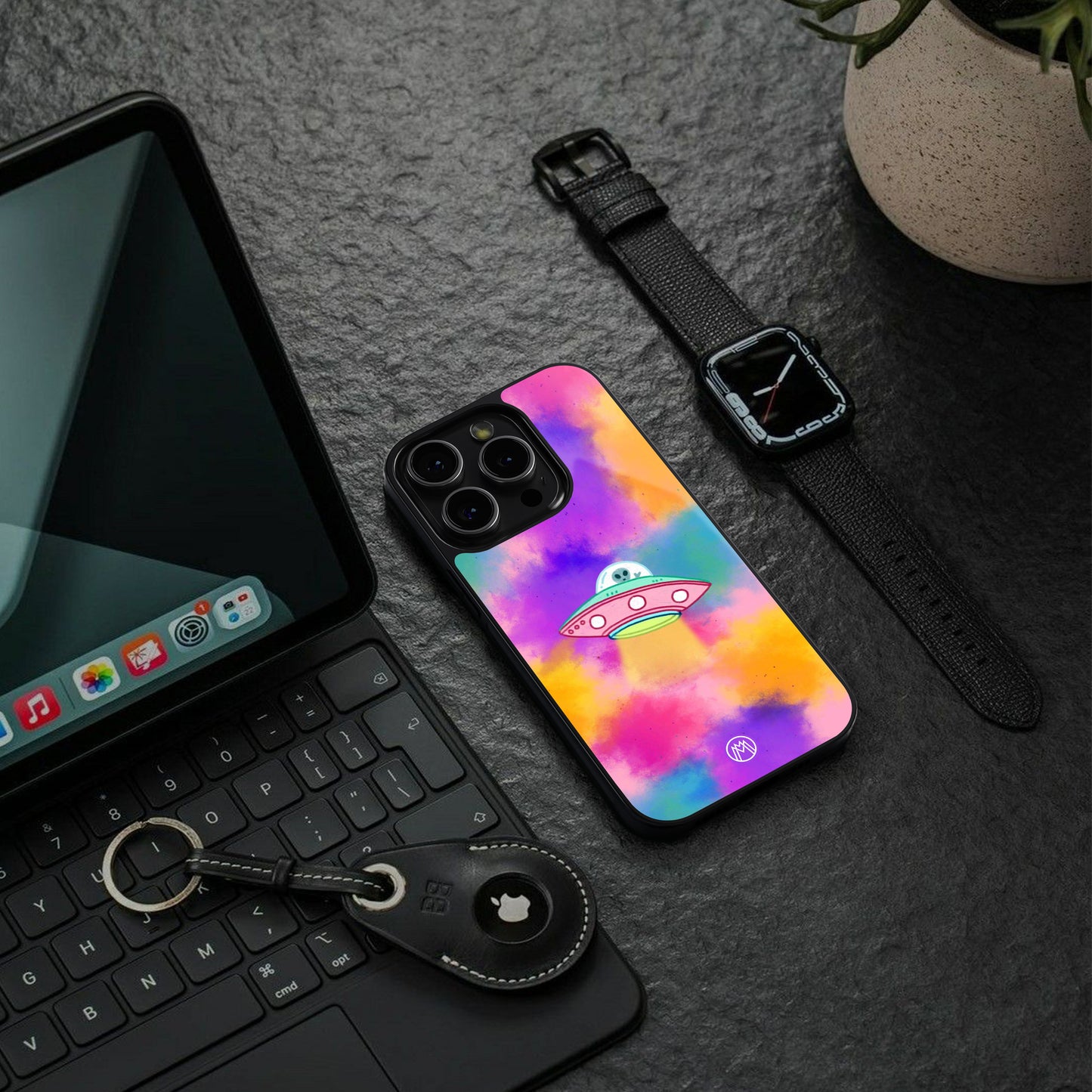 lil colourful alien back phone cover | glass case for iphone 15 pro