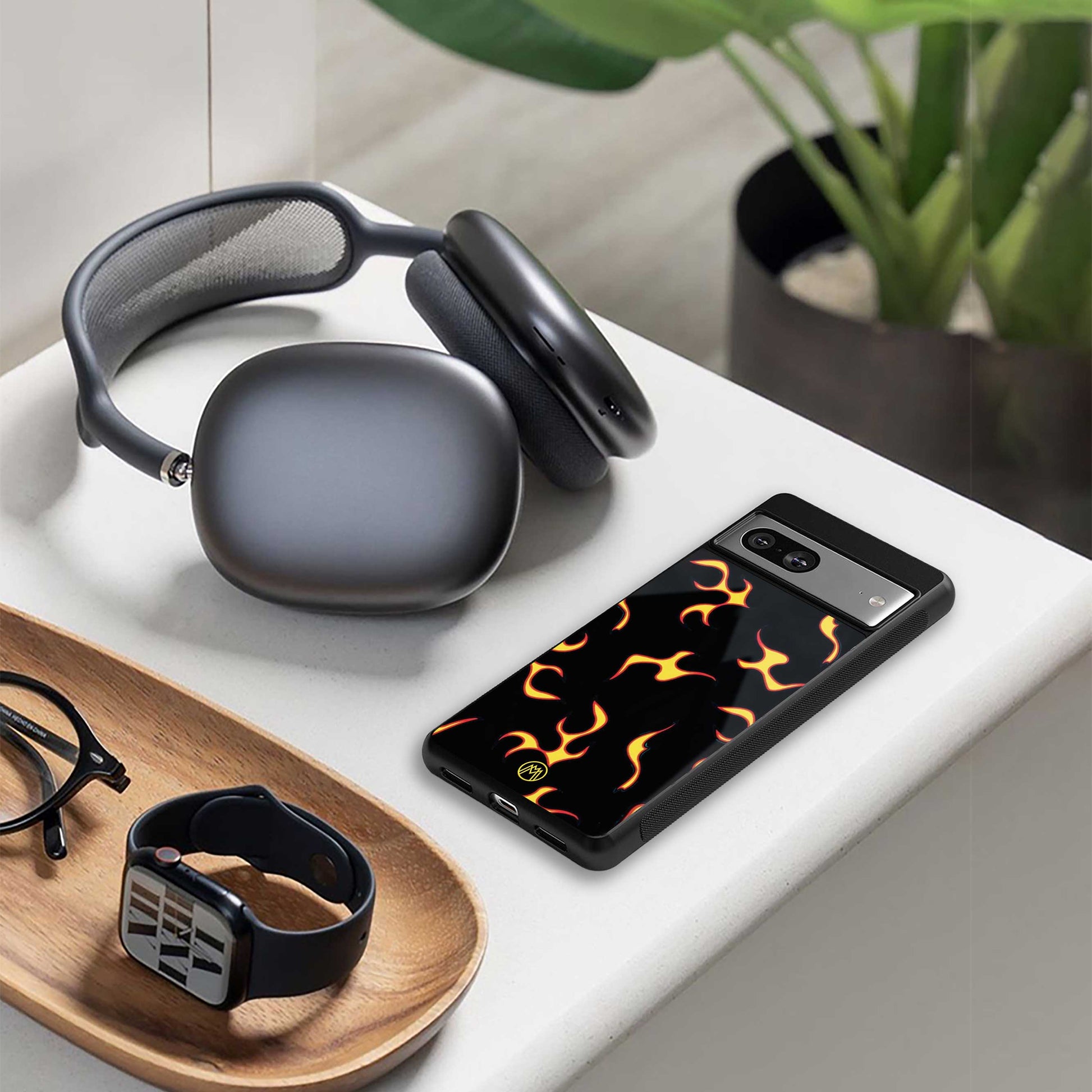 lil flames on black back phone cover | glass case for iphone 13 mini