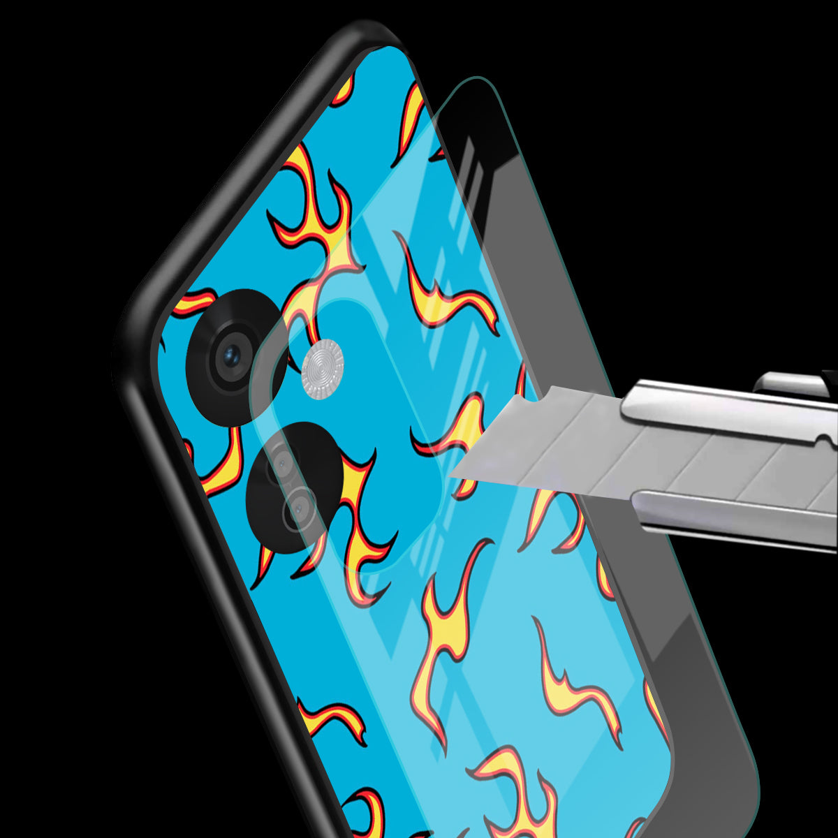 Lil Flames On Blue Phone Cover | Glass Case