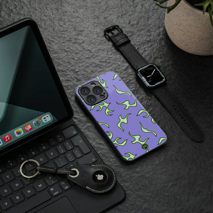 lil flames on purple back phone cover | glass case for iphone 16