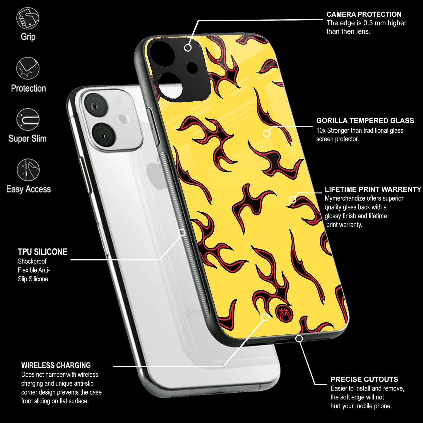 Lil Flames On Yellow Phone Cover | Glass Case