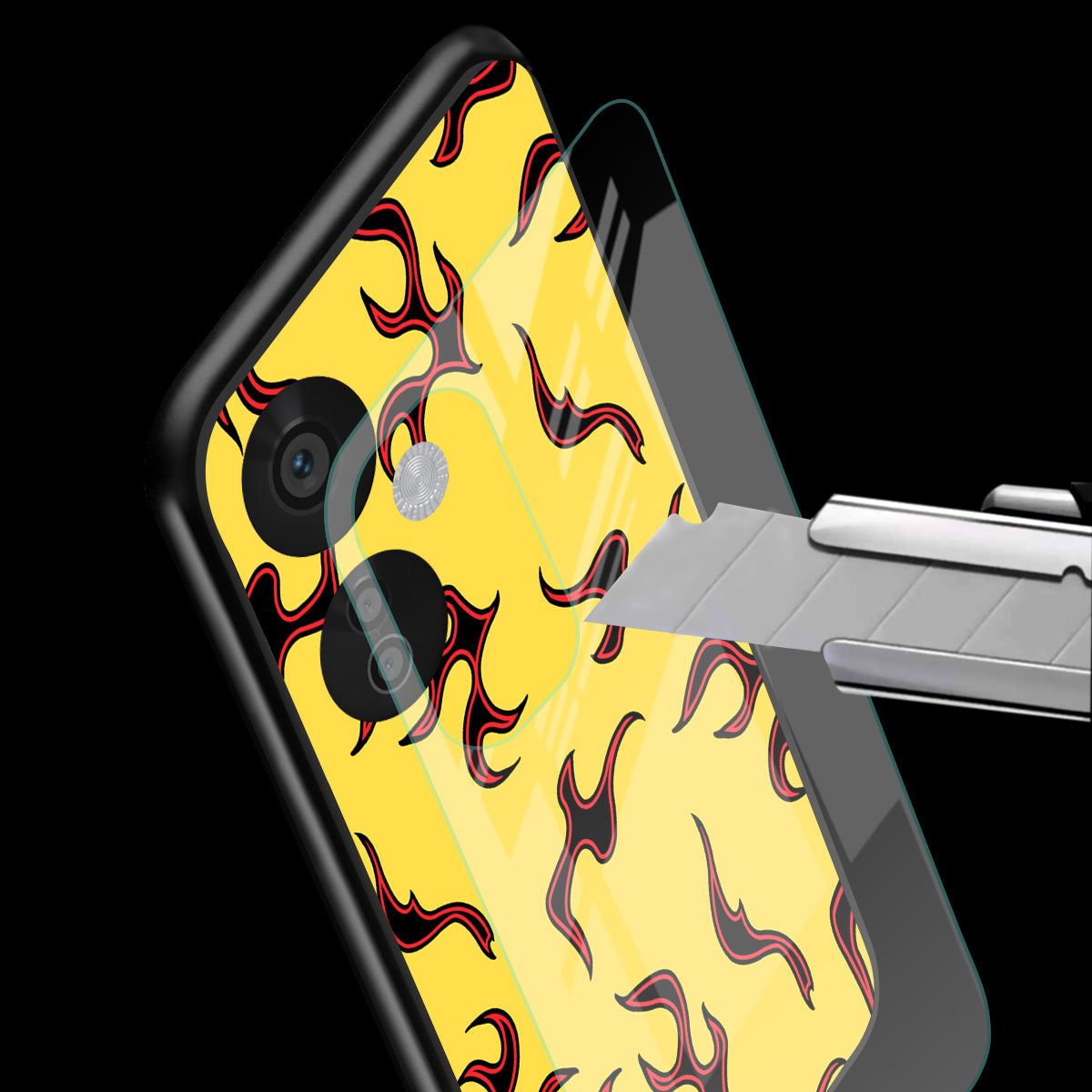 Lil Flames On Yellow Phone Cover | Glass Case