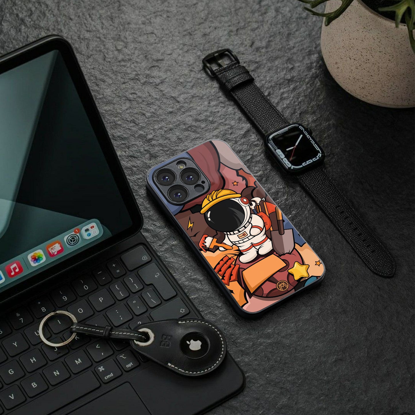 lil spaceman back phone cover | glass case for iphone 16 pro max