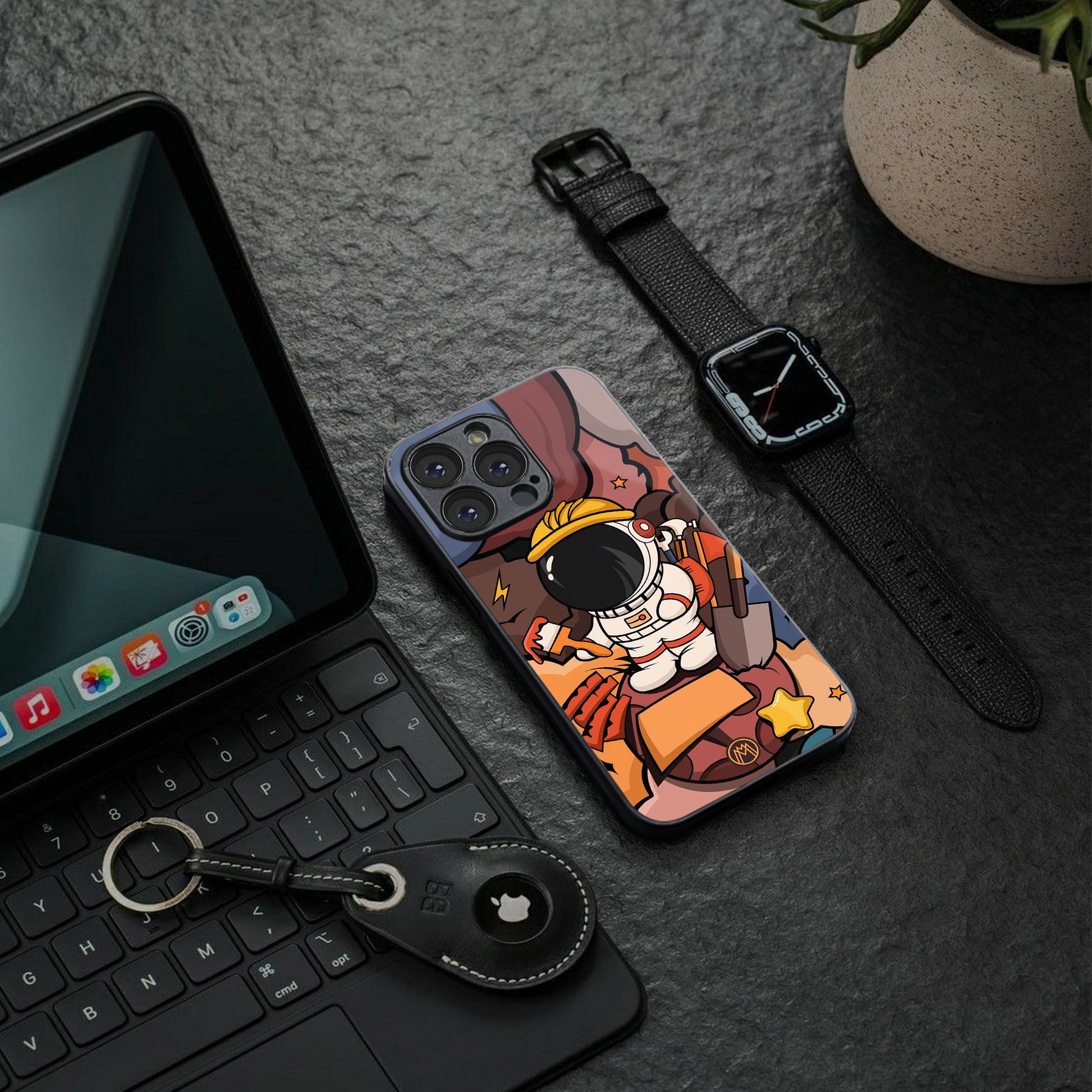 lil spaceman back phone cover | glass case for iphone 16 pro max