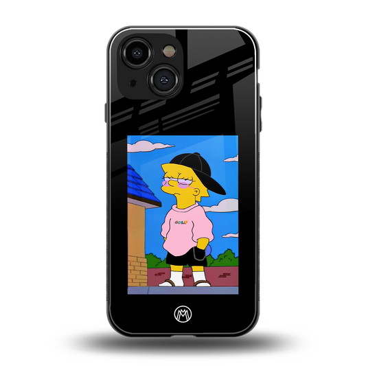 lisa simpson back phone cover | glass case for iphone 13 mini