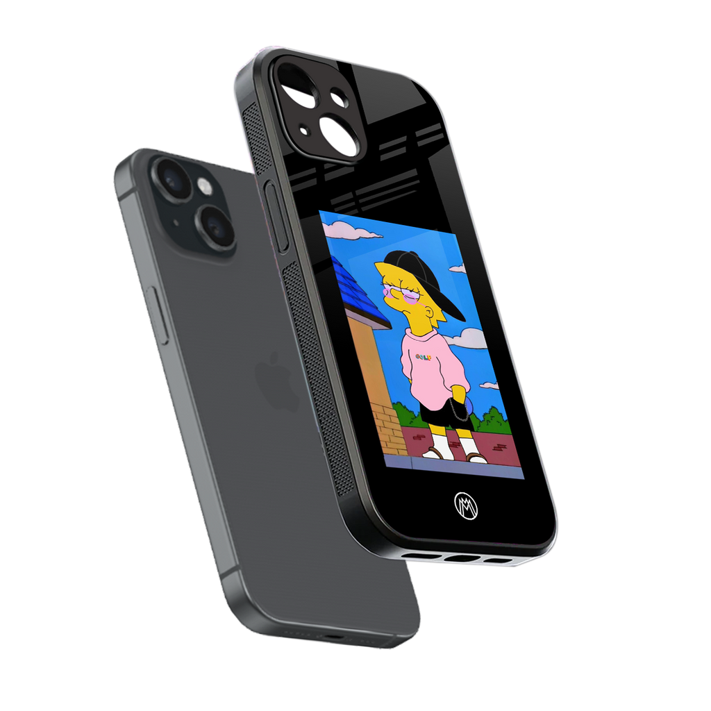 lisa simpson back phone cover | glass case for iphone 13 mini