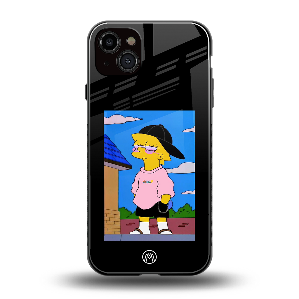 lisa simpson back phone cover | glass case for iphone 14 plus