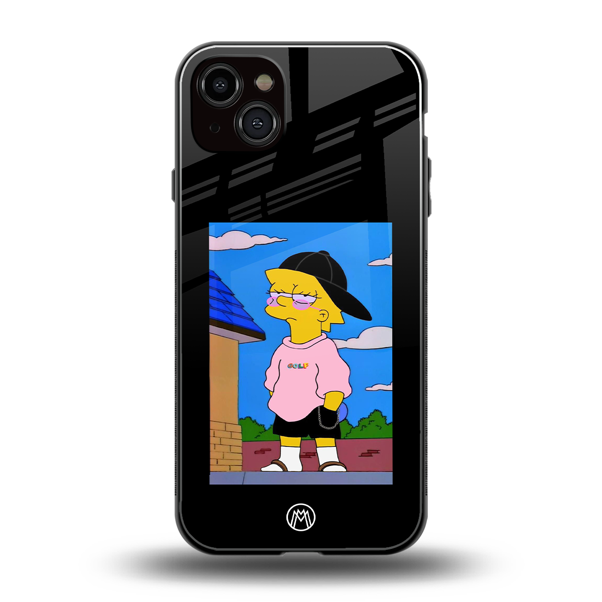 lisa simpson back phone cover | glass case for iphone 14 plus