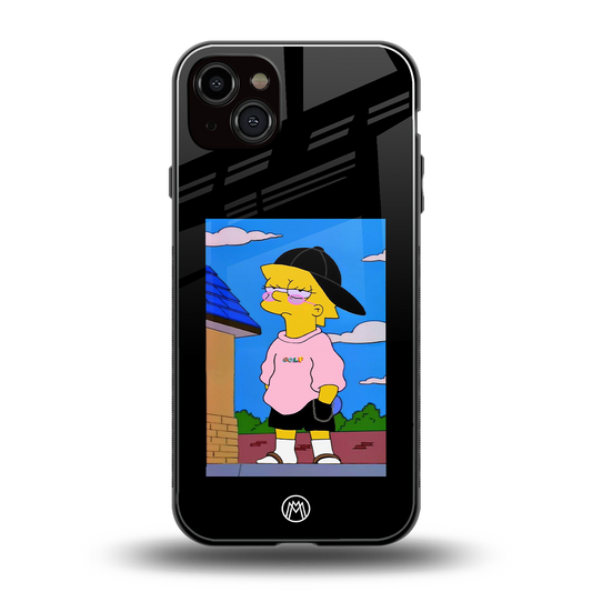 lisa simpson back phone cover | glass case for iphone 14 plus