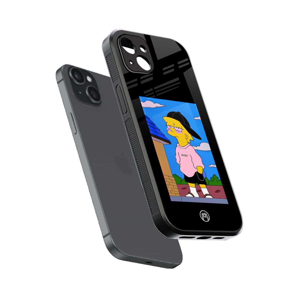 lisa simpson back phone cover | glass case for iphone 15 plus
