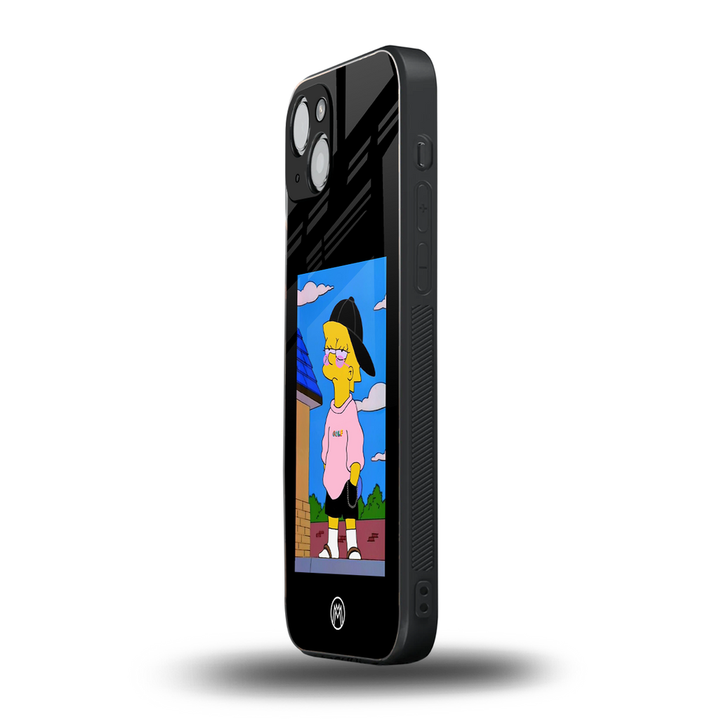 lisa simpson back phone cover | glass case for iphone 14 plus