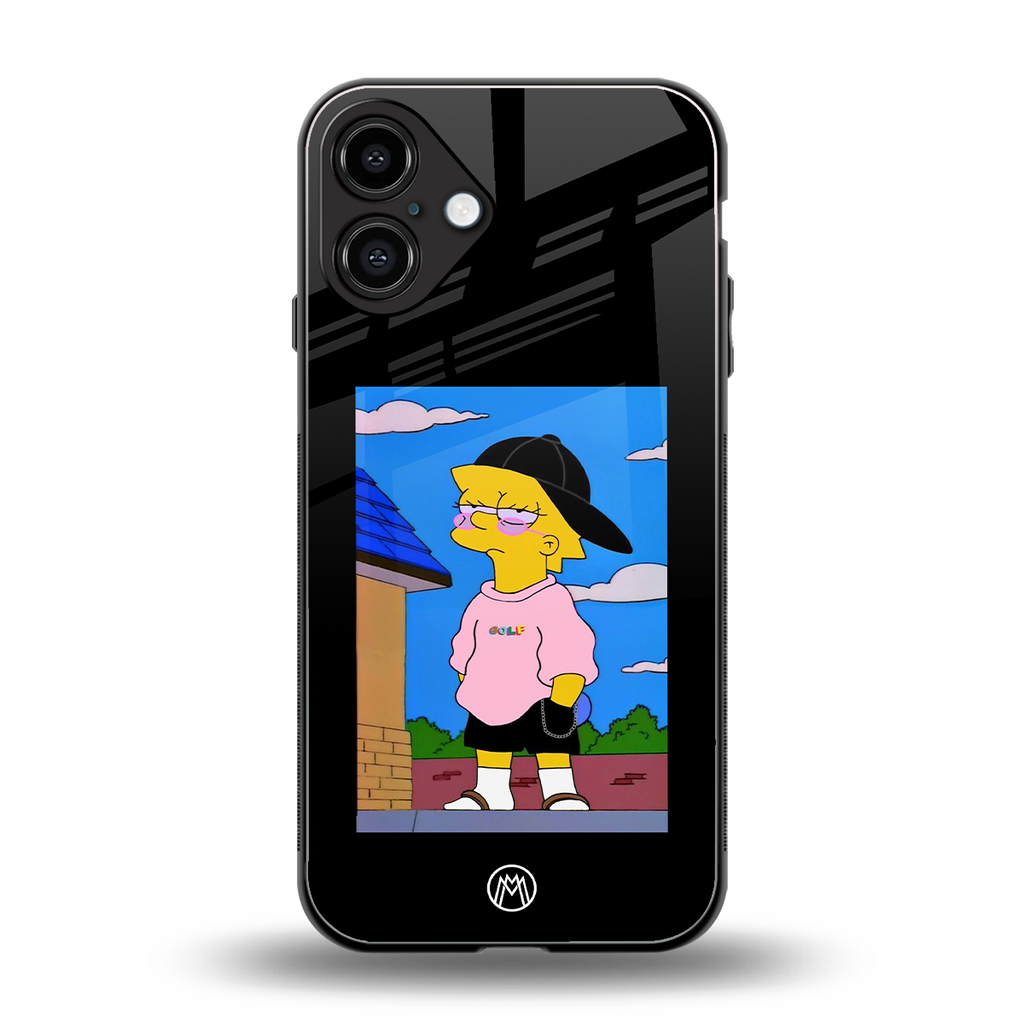 lisa simpson back phone cover | glass case for iphone 16 plus