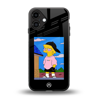 lisa simpson back phone cover | glass case for iphone 16 plus