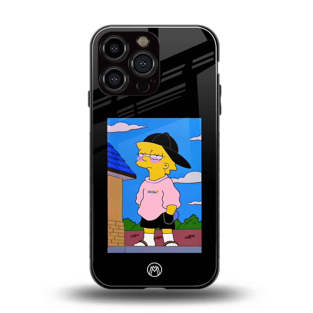 lisa simpson back phone cover | glass case for iphone 16 pro max