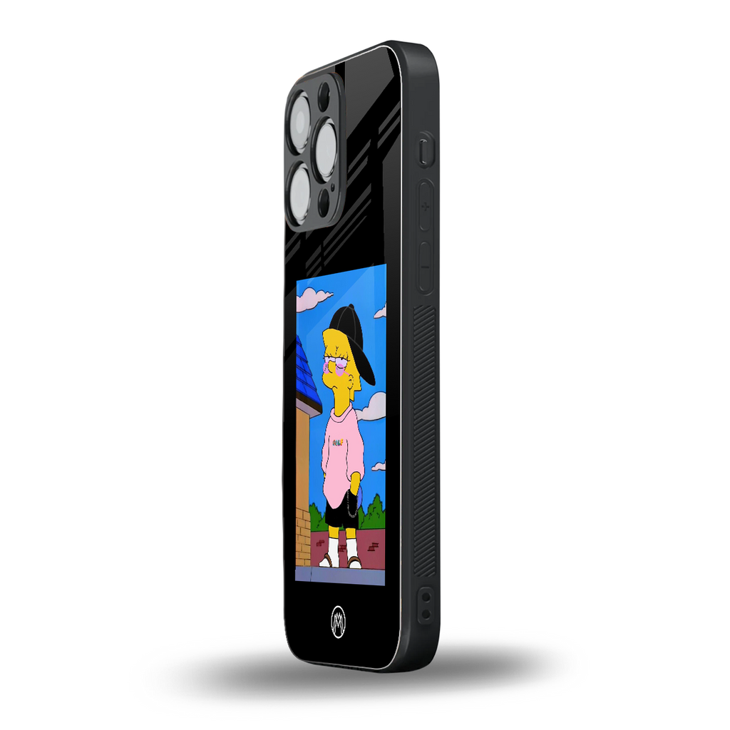 lisa simpson back phone cover | glass case for iphone 16 pro max