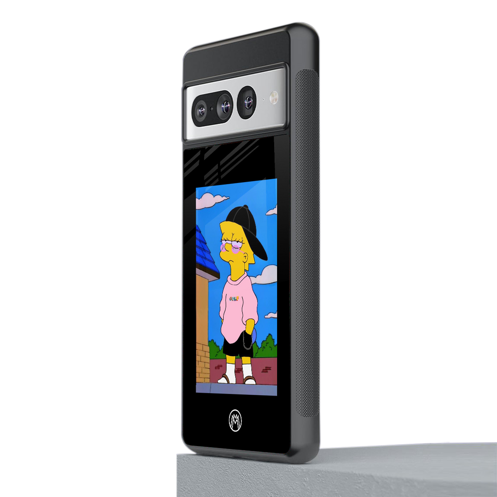 lisa simpson back phone cover | glass case for google pixel 7 pro