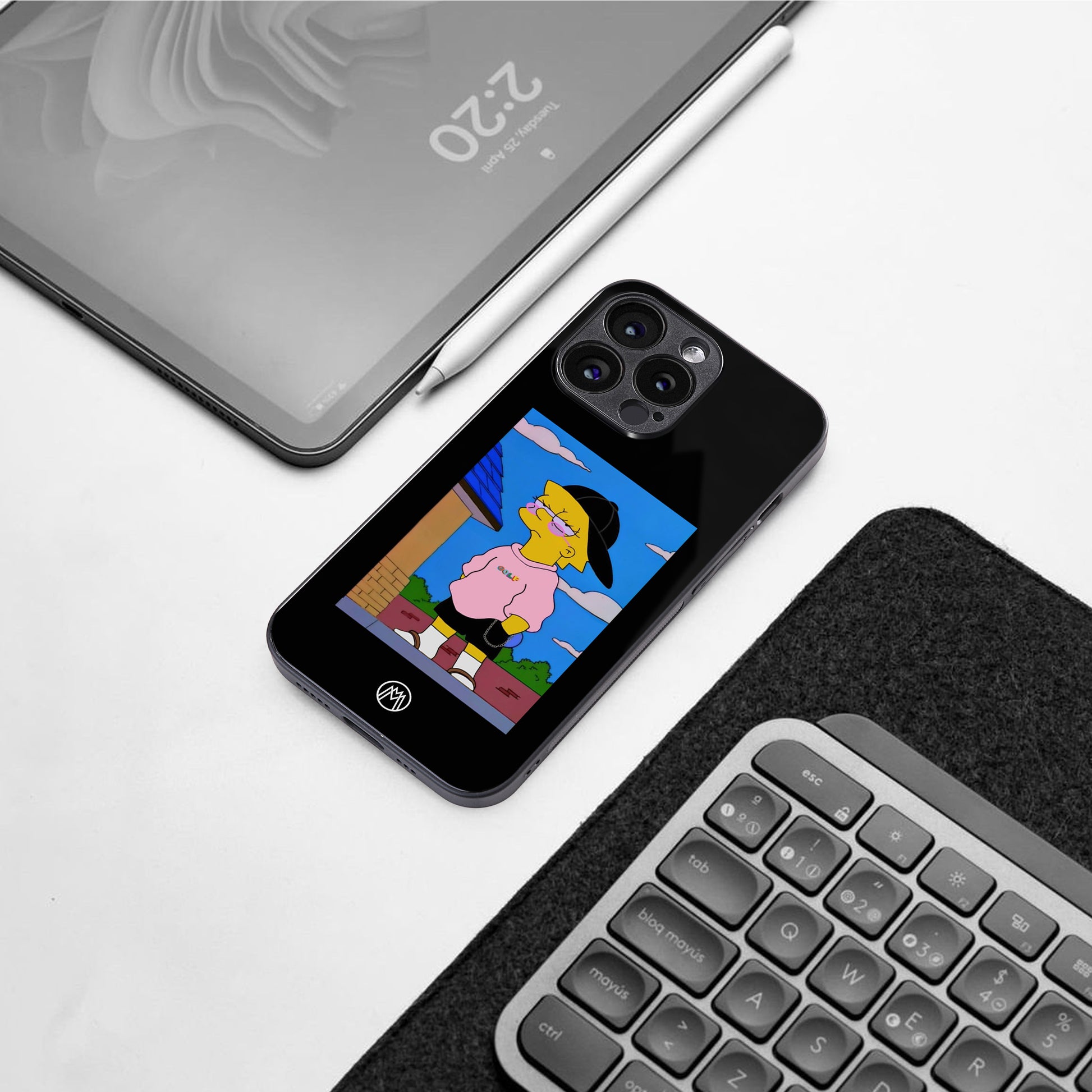 lisa simpson back phone cover | glass case for iphone 16 pro max