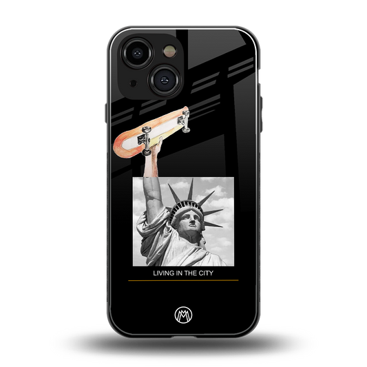 living in the city back phone cover | glass case for iphone 13 mini