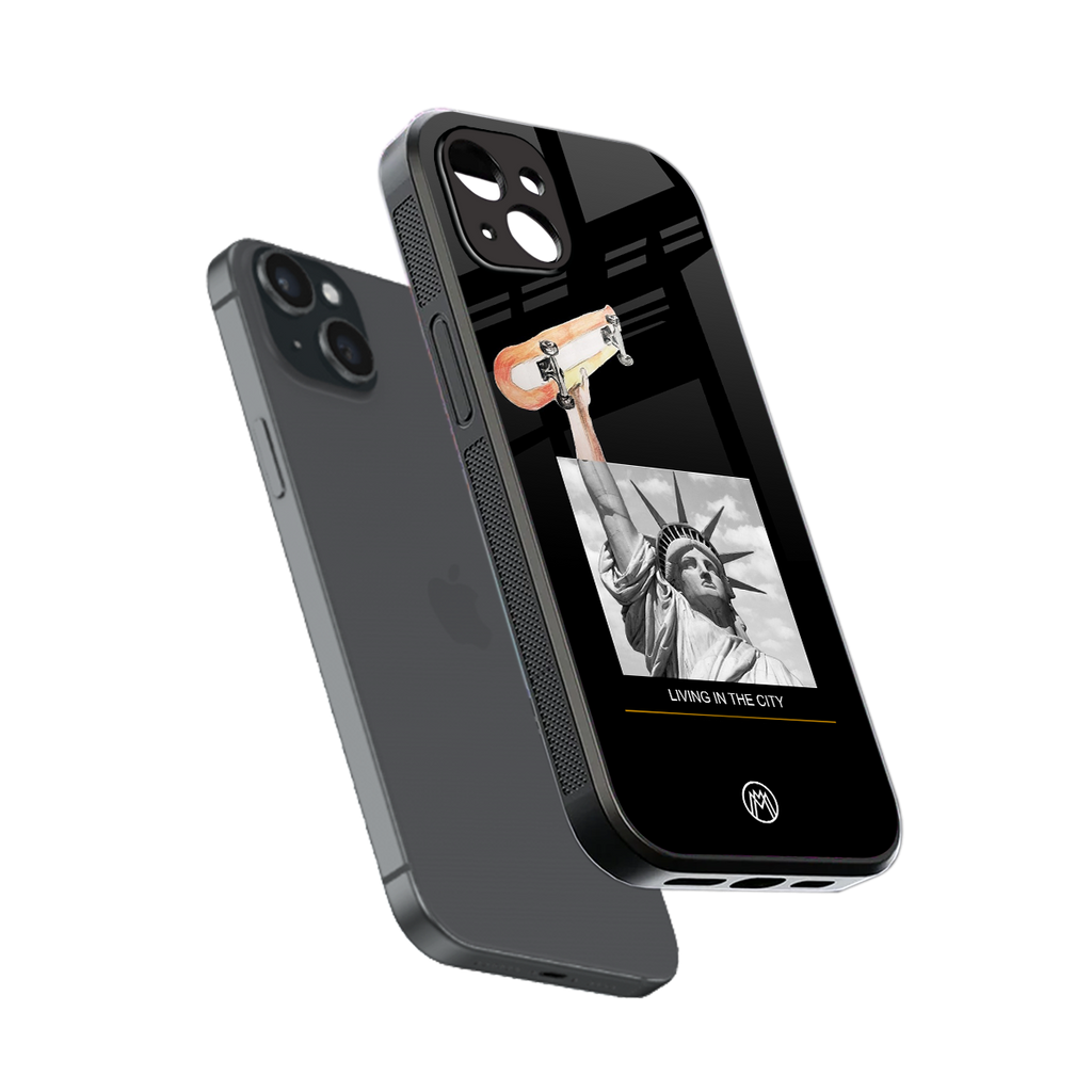 living in the city back phone cover | glass case for iphone 14 plus