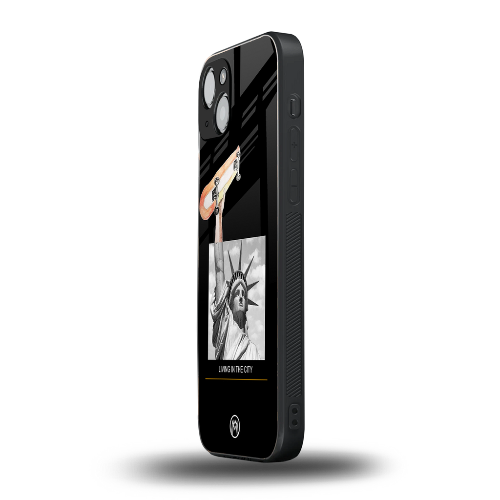 living in the city back phone cover | glass case for iphone 15 plus