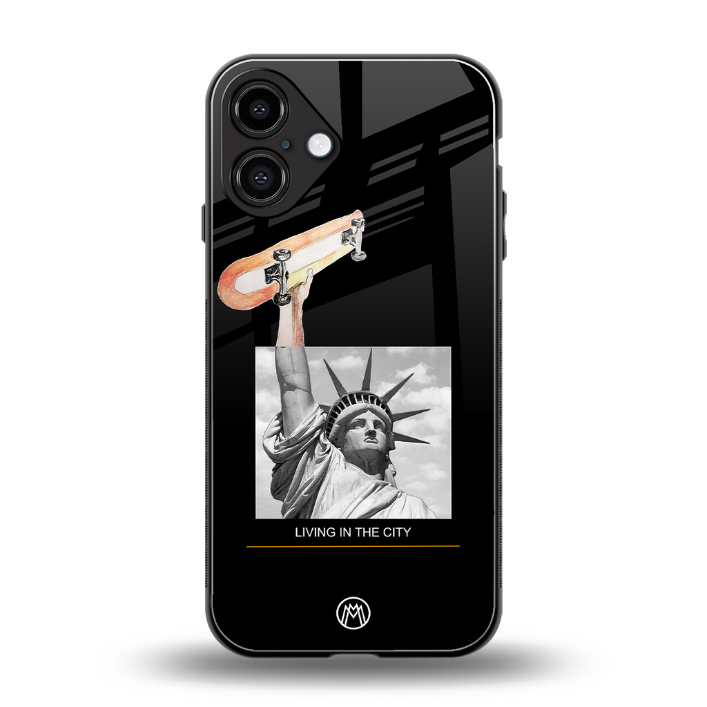 living in the city back phone cover | glass case for iphone 16 plus