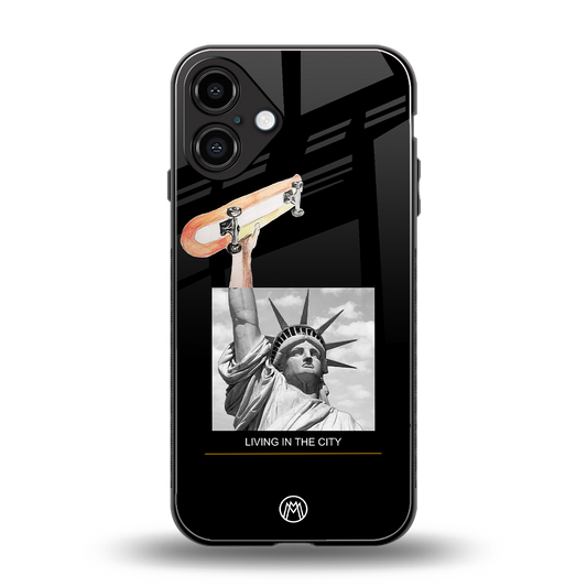 living in the city back phone cover | glass case for iphone 16 plus