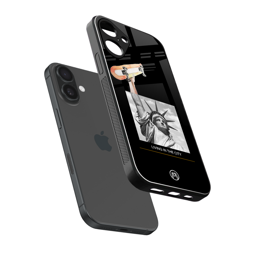 living in the city back phone cover | glass case for iphone 16 plus