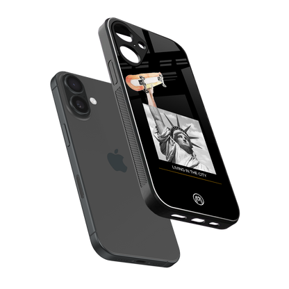living in the city back phone cover | glass case for iphone 16 plus