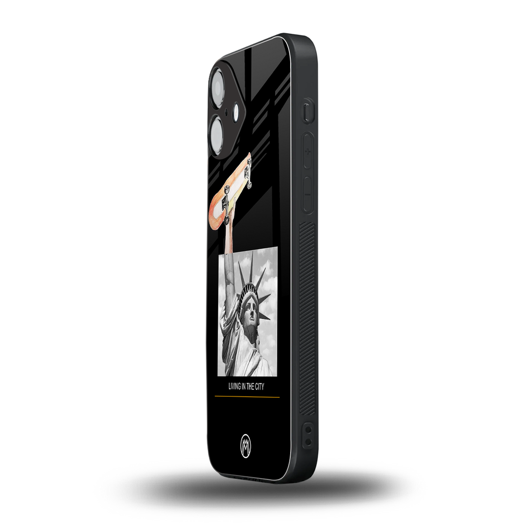 living in the city back phone cover | glass case for iphone 16 plus