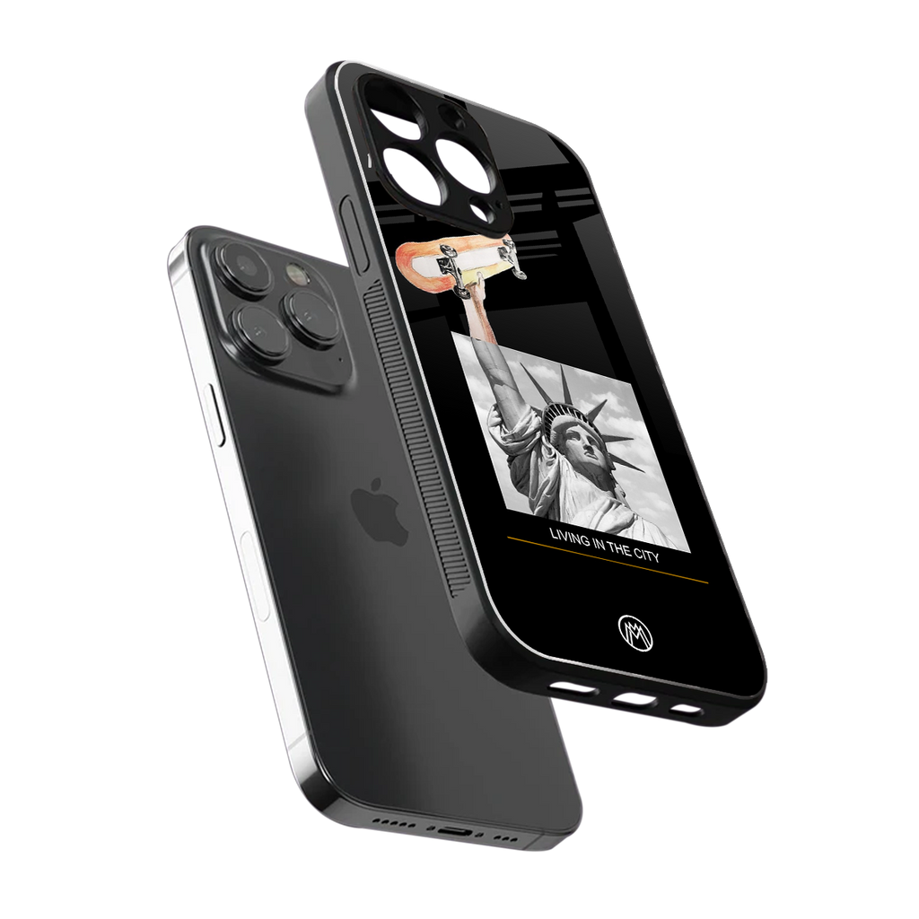 living in the city back phone cover | glass case for iphone 16 pro max