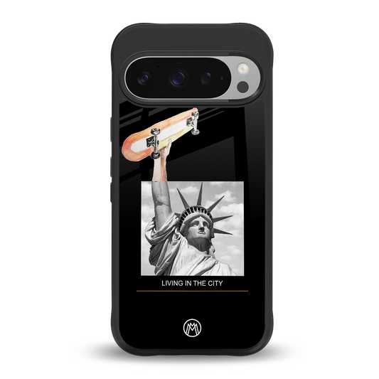 living in the city back phone cover | glass case for google pixel 9 pro xl