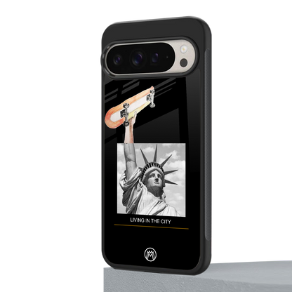 living in the city back phone cover | glass case for google pixel 9 pro xl