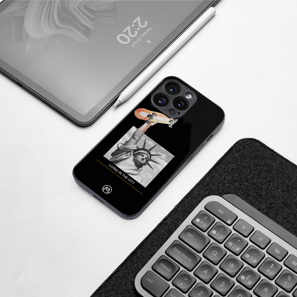 living in the city back phone cover | glass case for iphone 16 pro