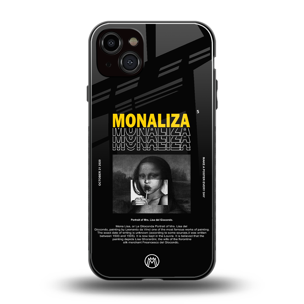 lollipop monaliza back phone cover | glass case for iphone 15 plus