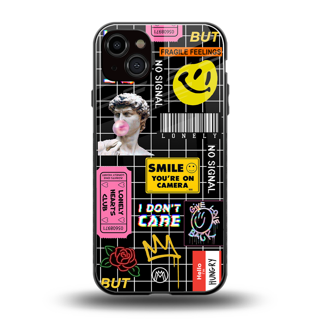 lonely hearts club black back phone cover | glass case for iphone 15 plus
