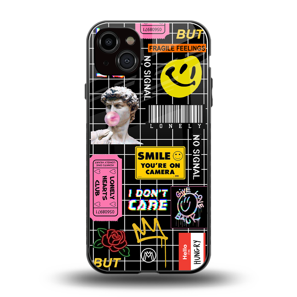 lonely hearts club black back phone cover | glass case for iphone 15 plus