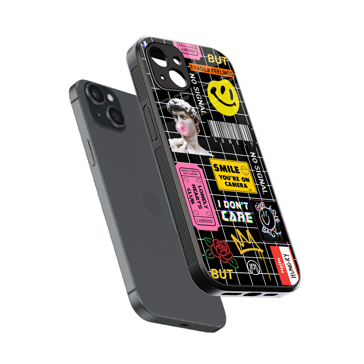 lonely hearts club black back phone cover | glass case for iphone 14 plus