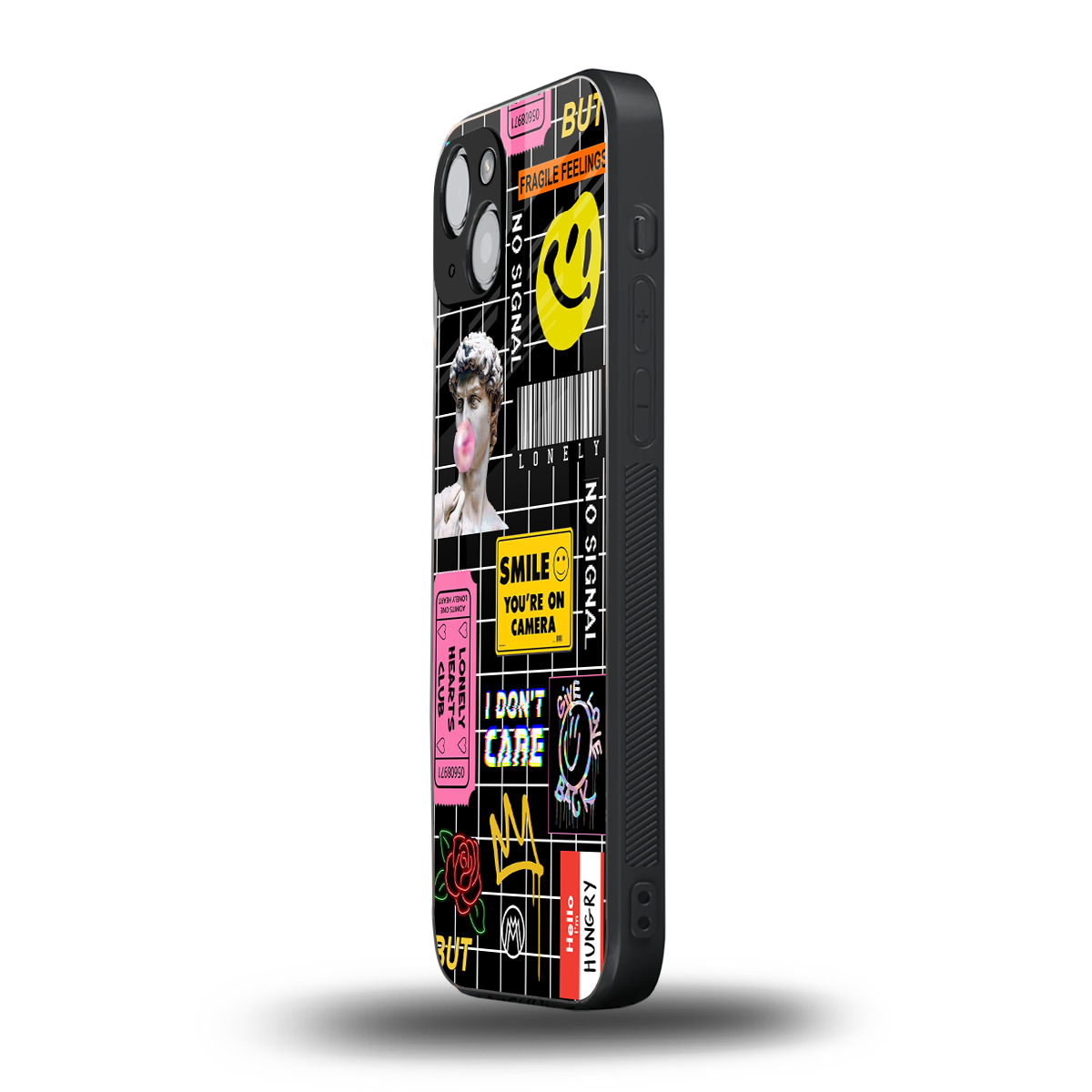 lonely hearts club black back phone cover | glass case for iphone 15 plus