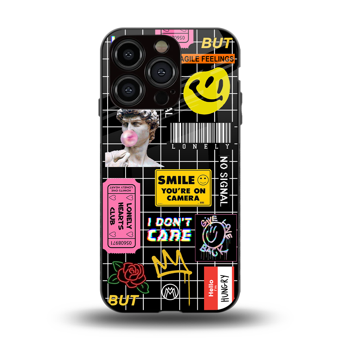 lonely hearts club black back phone cover | glass case for iphone 14 pro