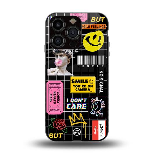 lonely hearts club black back phone cover | glass case for iphone 14 pro