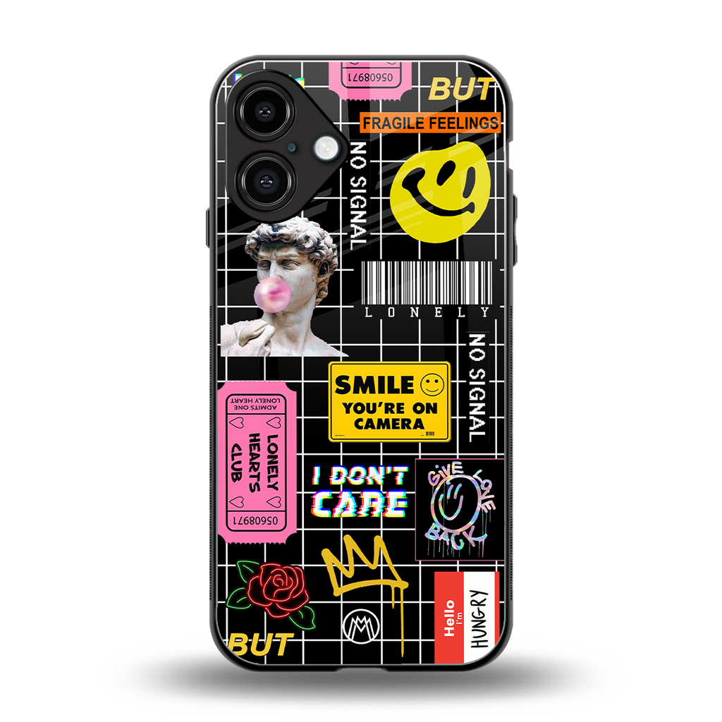 lonely hearts club black back phone cover | glass case for iphone 16 plus