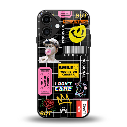 lonely hearts club black back phone cover | glass case for iphone 16 plus