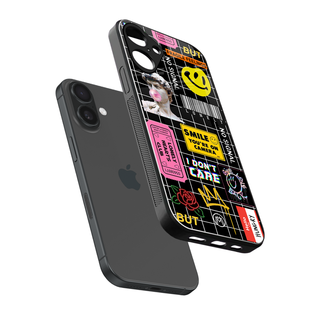 lonely hearts club black back phone cover | glass case for iphone 16 plus
