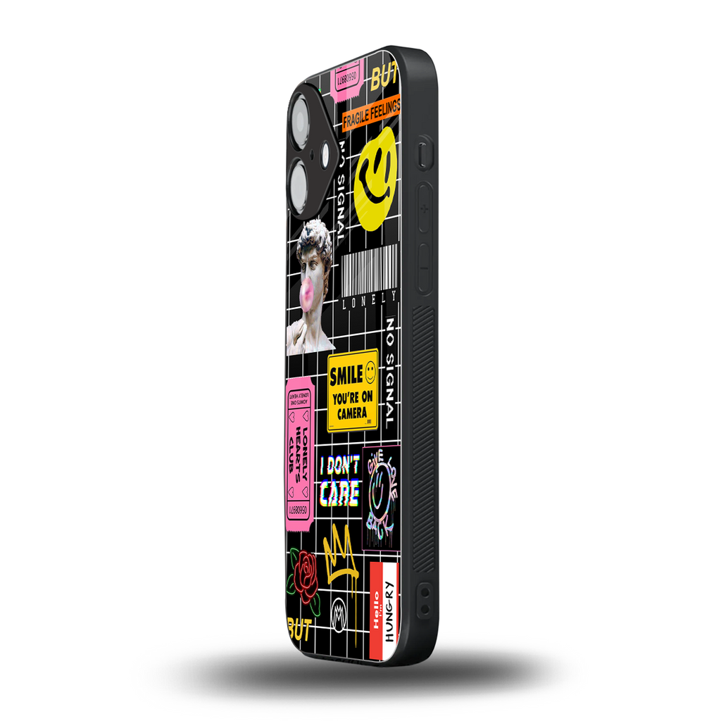 lonely hearts club black back phone cover | glass case for iphone 16 plus